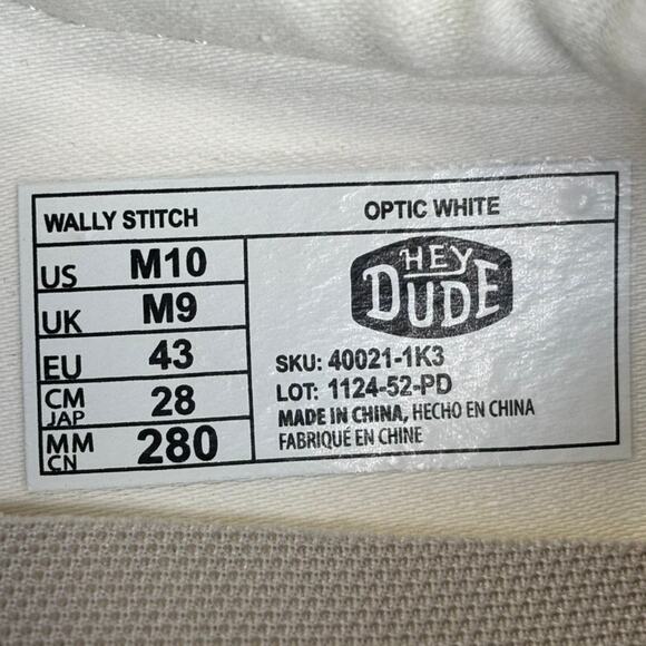 HeyDude Wally Stitch 1124-52-PD Size 10 Men\'s Optic White Comfort Casual Shoes main image 6
